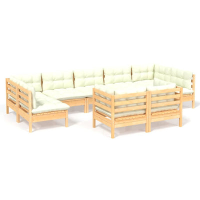 9 Piece Garden Lounge Set with Cream Cushions Solid Pinewood