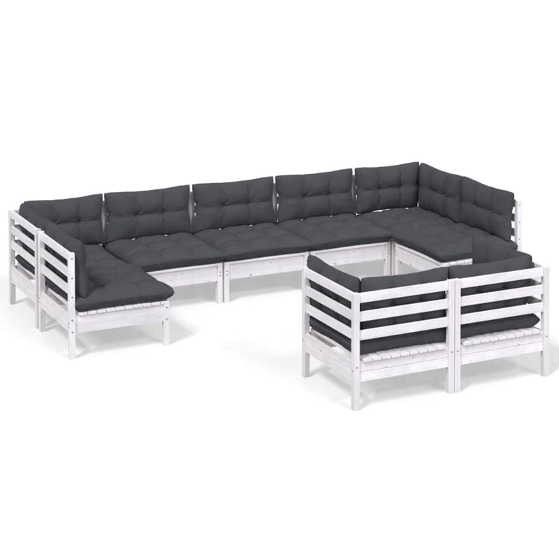 9 Piece Garden Lounge Set with Cushions White Solid Pinewood