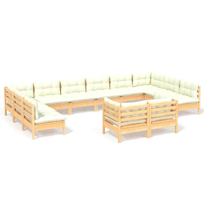 12 Piece Garden Lounge Set with Cream Cushions Solid Pinewood