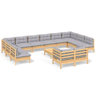 13 Piece Garden Lounge Set with Grey Cushions Pinewood