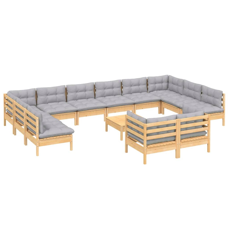 13 Piece Garden Lounge Set with Grey Cushions Pinewood