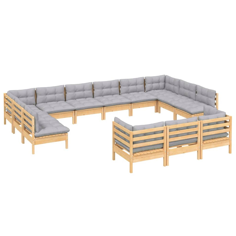 13 Piece Garden Lounge Set with Grey Cushions Pinewood