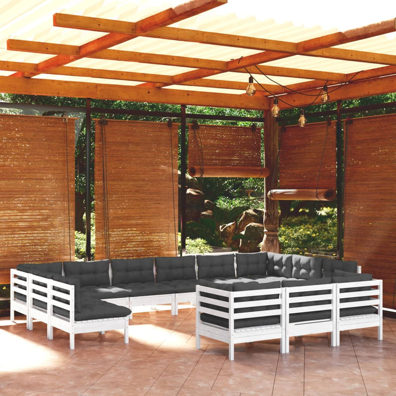 13 Piece Garden Lounge Set with Cushions White Pinewood