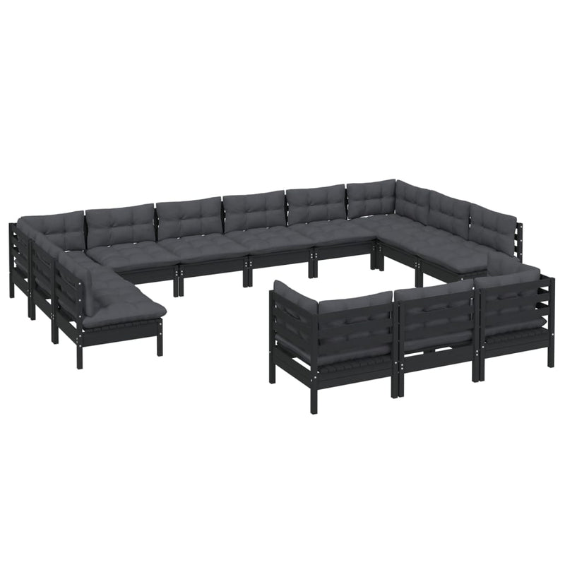 13 Piece Garden Lounge Set with Cushions Black Pinewood