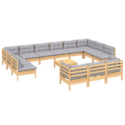 14 Piece Garden Lounge Set with Grey Cushions Pinewood