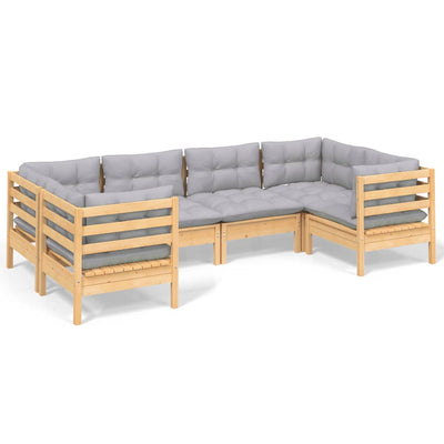 6 Piece Garden Lounge Set with Grey Cushions Pinewood