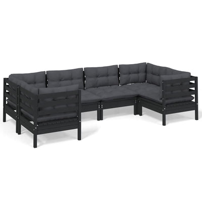 6 Piece Garden Lounge Set with Cushions Black Pinewood