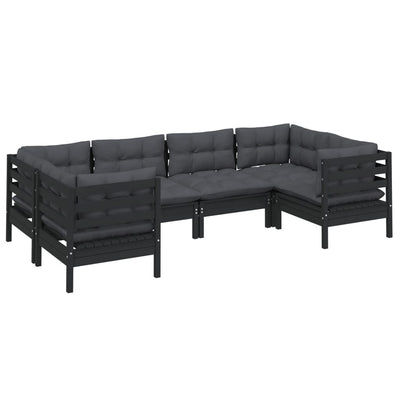 6 Piece Garden Lounge Set with Cushions Black Pinewood