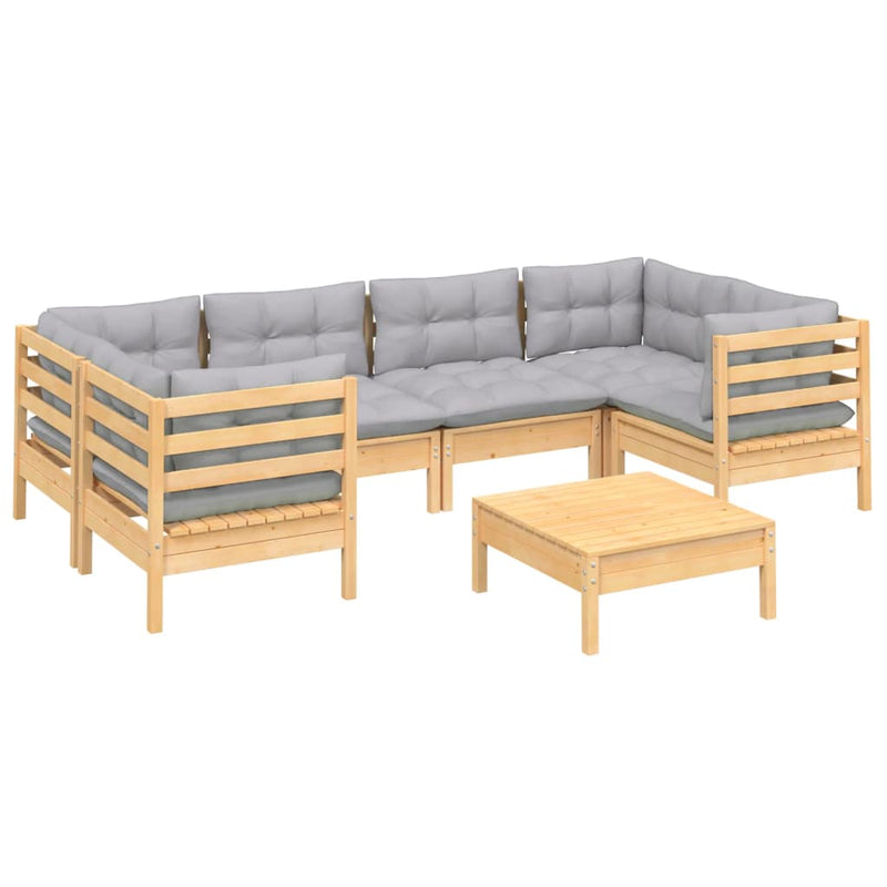 7 Piece Garden Lounge Set with Grey Cushions Pinewood