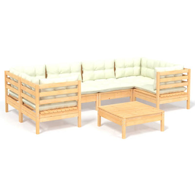 7 Piece Garden Lounge Set with Cream Cushions Pinewood