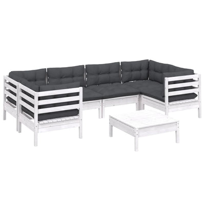 7 Piece Garden Lounge Set with Cushions White Pinewood