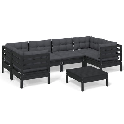 7 Piece Garden Lounge Set with Cushions Black Pinewood