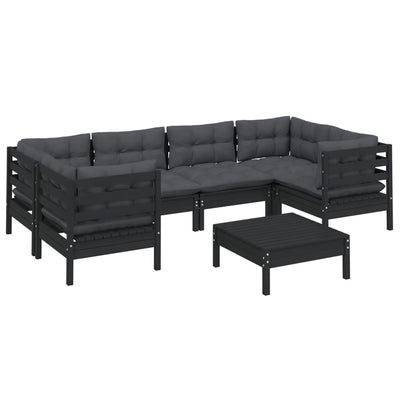 7 Piece Garden Lounge Set with Cushions Black Pinewood