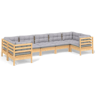 7 Piece Garden Lounge Set with Grey Cushions Pinewood