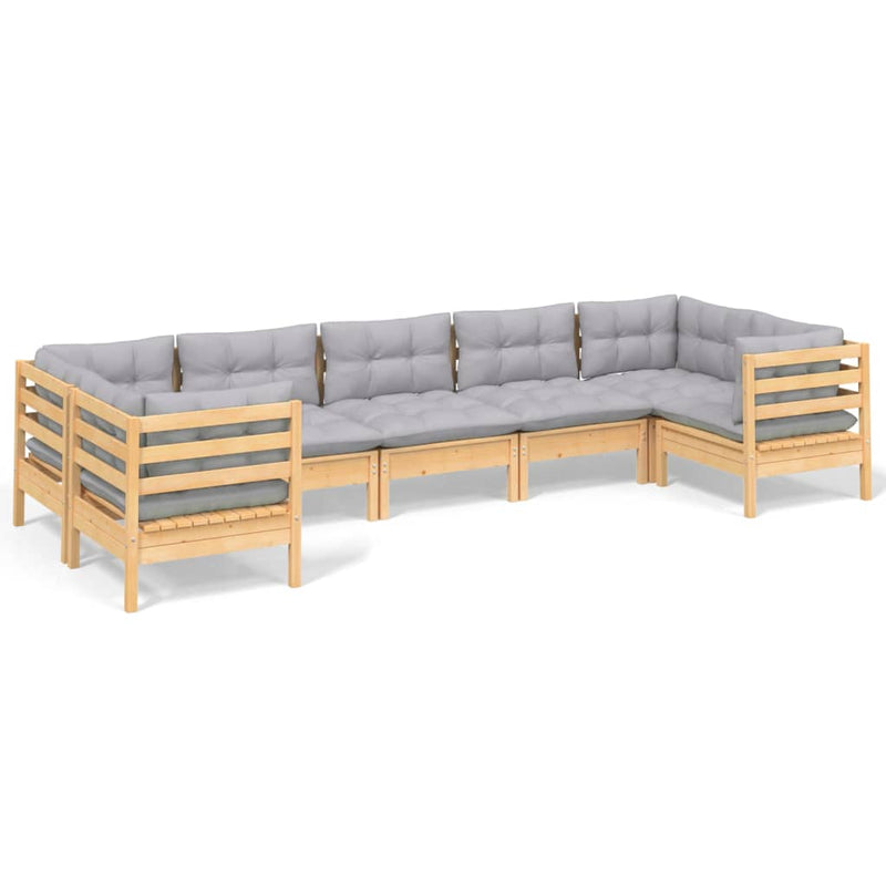 7 Piece Garden Lounge Set with Grey Cushions Pinewood