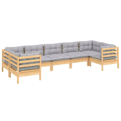 7 Piece Garden Lounge Set with Grey Cushions Pinewood