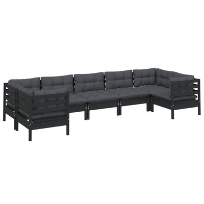 7 Piece Garden Lounge Set with Cushions Black Pinewood