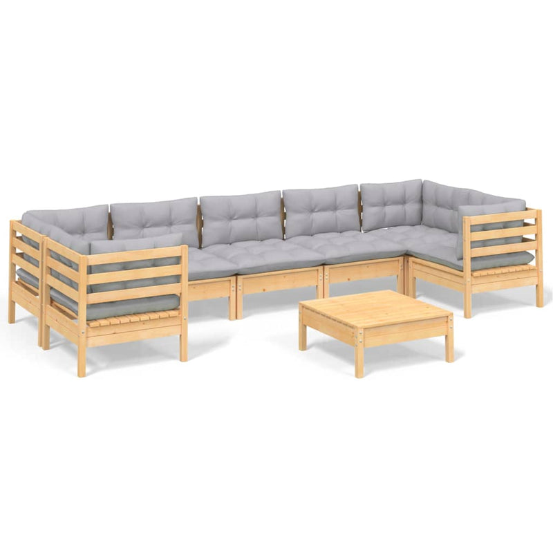 8 Piece Garden Lounge Set with Grey Cushions Pinewood