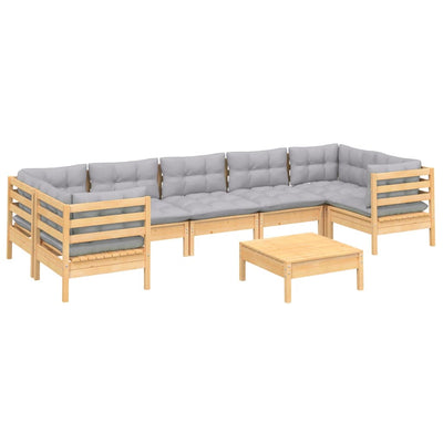 8 Piece Garden Lounge Set with Grey Cushions Pinewood