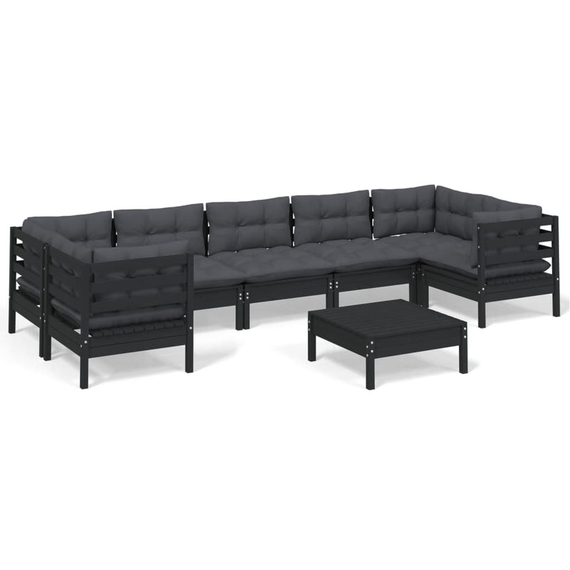 8 Piece Garden Lounge Set with Cushions Black Pinewood