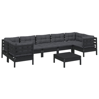 8 Piece Garden Lounge Set with Cushions Black Pinewood