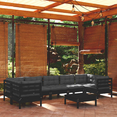 8 Piece Garden Lounge Set with Cushions Black Pinewood