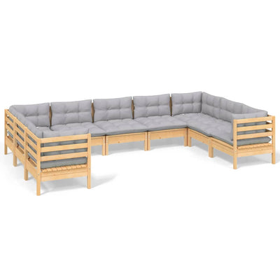 9 Piece Garden Lounge Set with Grey Cushions Pinewood