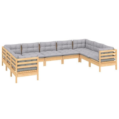 9 Piece Garden Lounge Set with Grey Cushions Pinewood