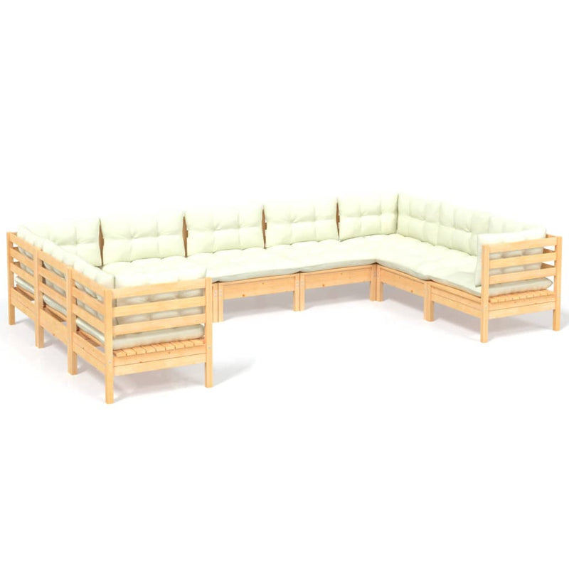 9 Piece Garden Lounge Set with Cream Cushions Pinewood