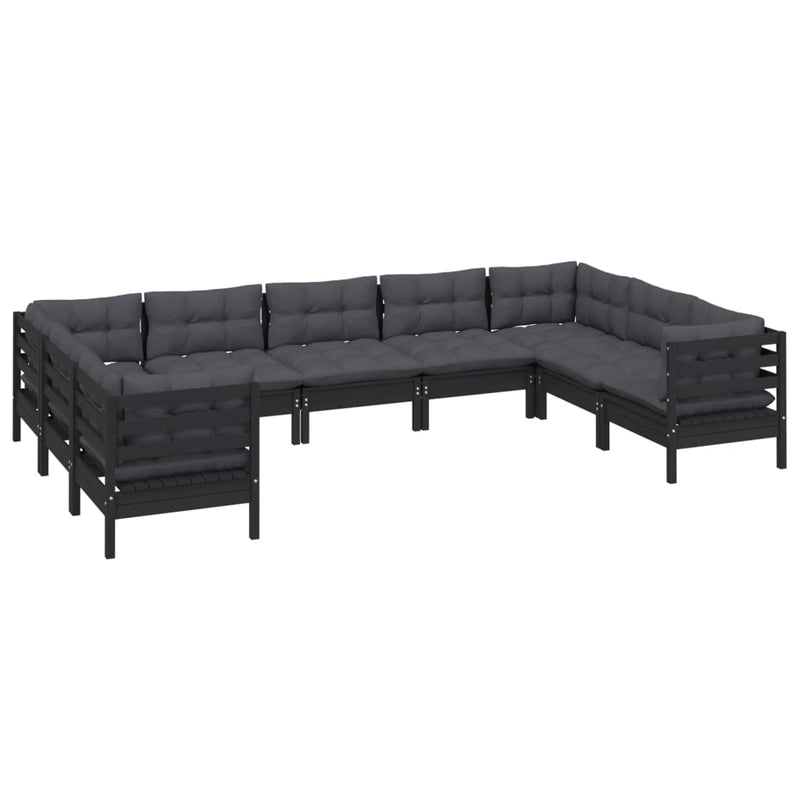 9 Piece Garden Lounge Set with Cushions Black Pinewood