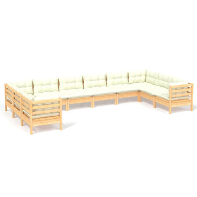 10 Piece Garden Lounge Set with Cream Cushions Pinewood