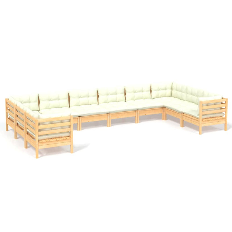 10 Piece Garden Lounge Set with Cream Cushions Pinewood