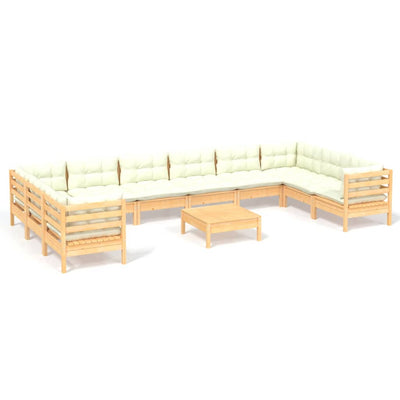 11 Piece Garden Lounge Set with Cream Cushions Pinewood