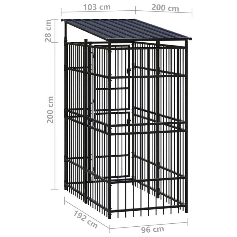 Outdoor Dog Kennel with Roof Steel 1.84 m²