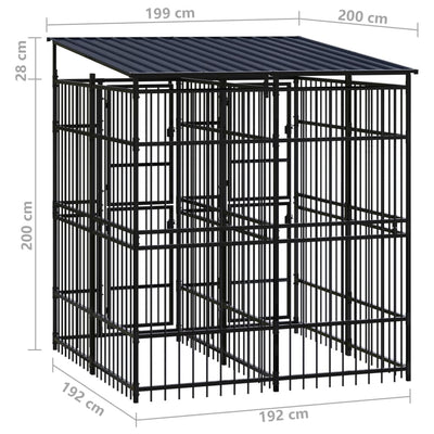 Outdoor Dog Kennel with Roof Steel 3.69 m²