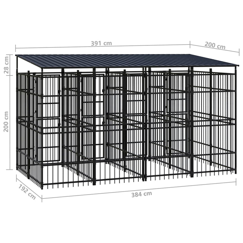 Outdoor Dog Kennel with Roof Steel 7.37 m²