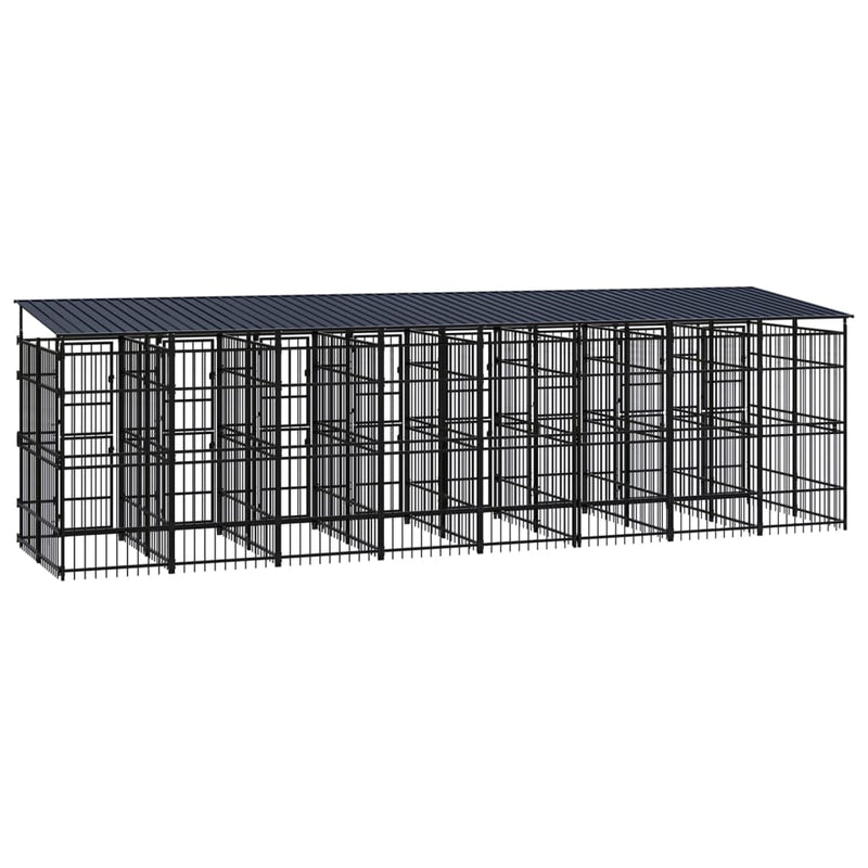 Outdoor Dog Kennel with Roof Steel 14.75 m²