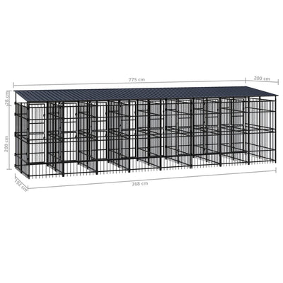 Outdoor Dog Kennel with Roof Steel 14.75 m²