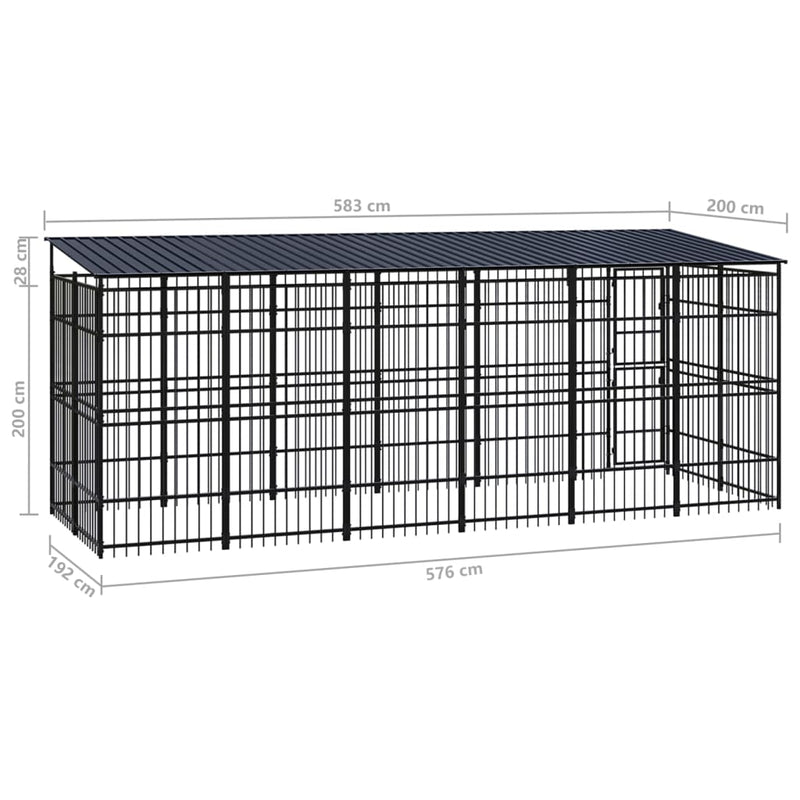 Outdoor Dog Kennel with Roof Steel 11.06 m²