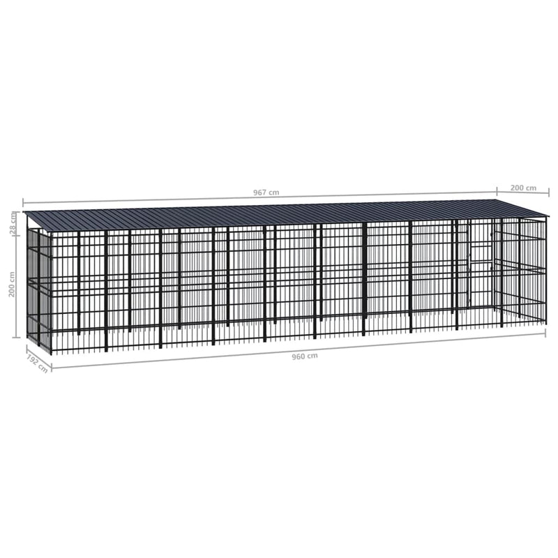 Outdoor Dog Kennel with Roof Steel 18.43 m²