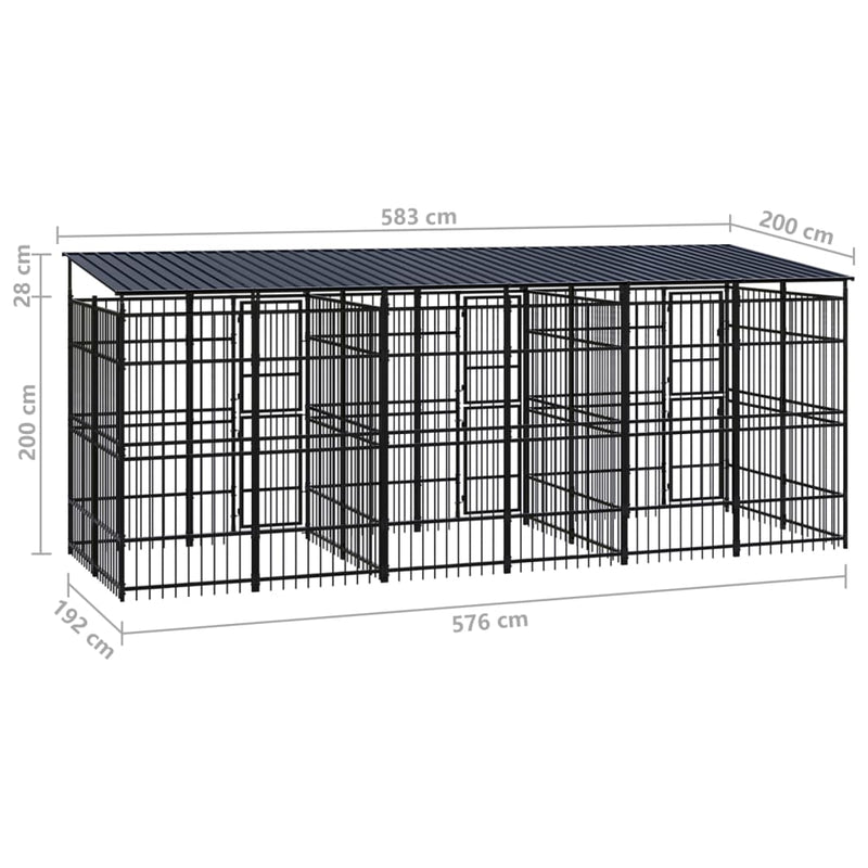 Outdoor Dog Kennel with Roof Steel 11.06 m²