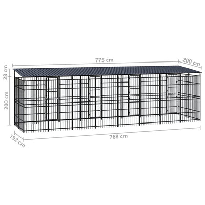 Outdoor Dog Kennel with Roof Steel 14.75 m²