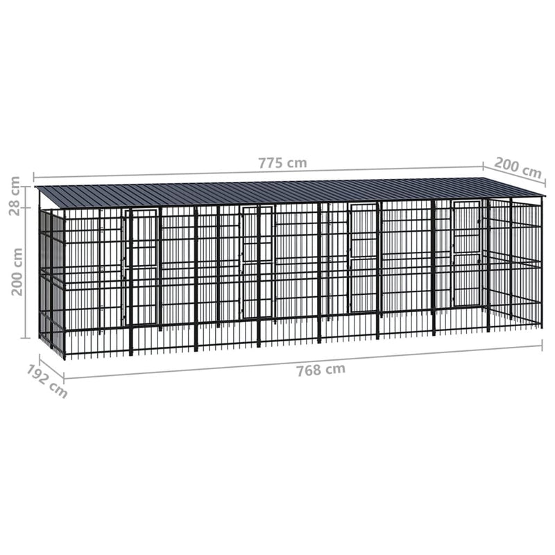 Outdoor Dog Kennel with Roof Steel 14.75 m²