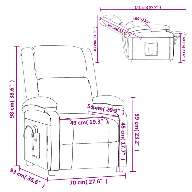 Wing Back Massage Chair Black Fabric