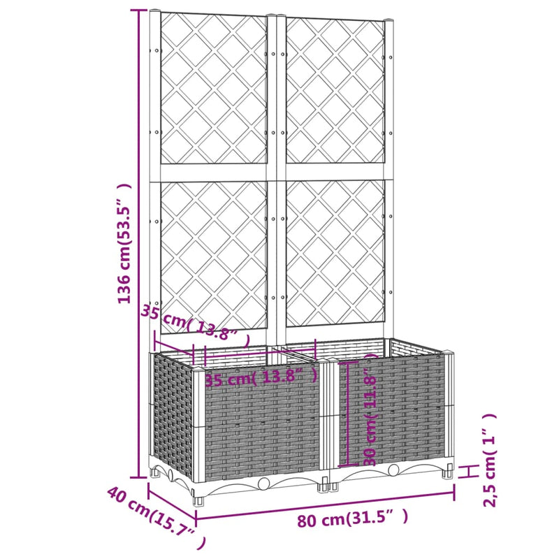 Garden Planter with Trellis Blue Grey 80x40x136 cm PP