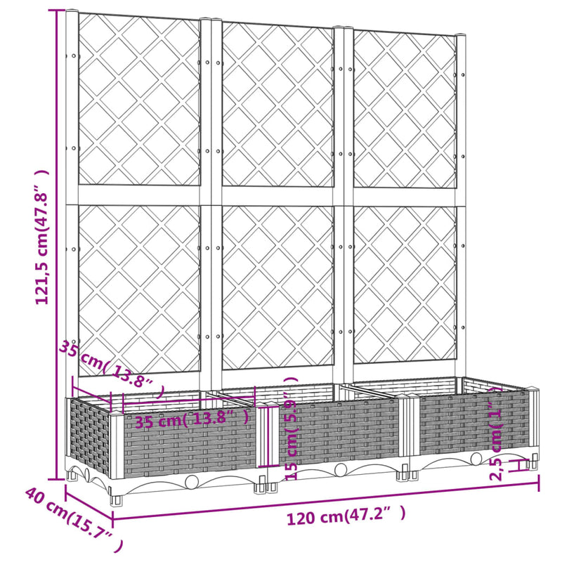 Garden Planter with Trellis Blue Grey 120x40x121.5 cm PP