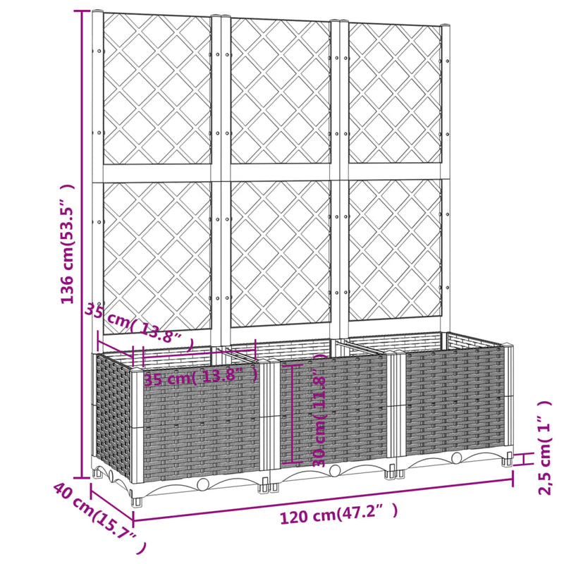 Garden Planter with Trellis Black 120x40x136 cm PP