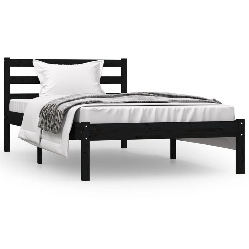 Bed Frame Solid Wood Pine 92x187 cm Single Size Black