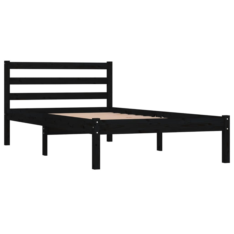 Bed Frame Solid Wood Pine 92x187 cm Single Size Black