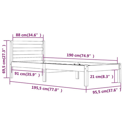 Bed Frame Solid Wood Pine 92x187 cm Single Size Black